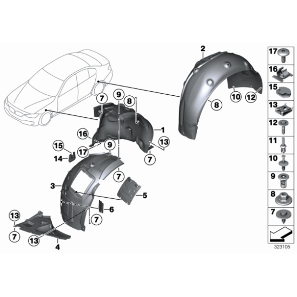 Osłona nadkola przód dolna lewa BMW F30 F31 316 318 320 325 328 330 335 340 - 51717260739