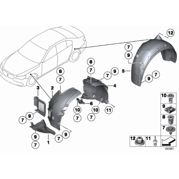 Osłona nadkola przód dolna lewa BMW F01 F02 F04 730 740 750 760 - 51757898891