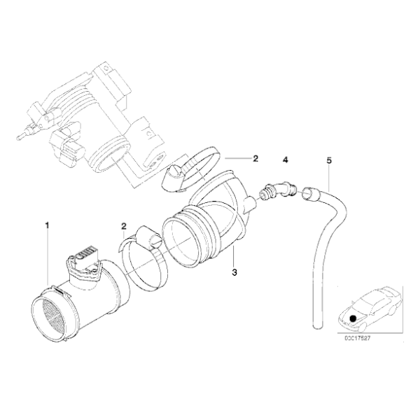 Osłona gumowa przepływomierza powietrza BMW E36 Z3 316i 1.9 M43 - 13711436163
