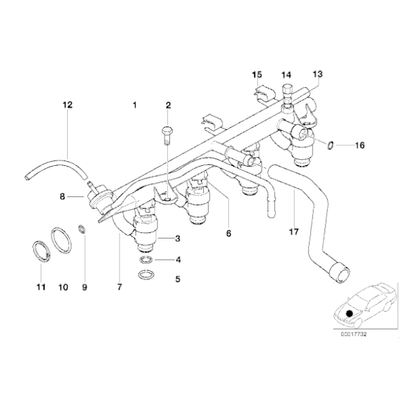 Kolanko przewodu elastycznego listwy wtryskowej BMW E34 E36 E46 518 316 318 - 13531438216