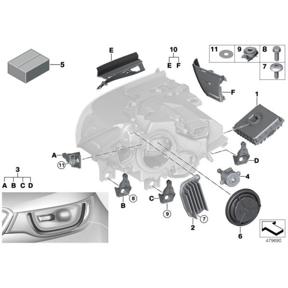 Mocowanie reflektora przód BMW F15 X5 F20 F21 F22 F23 F25 X3 F26 X4 F30 F31 F32 F34 F39 F45 F46 F48 i3 - 63127280779