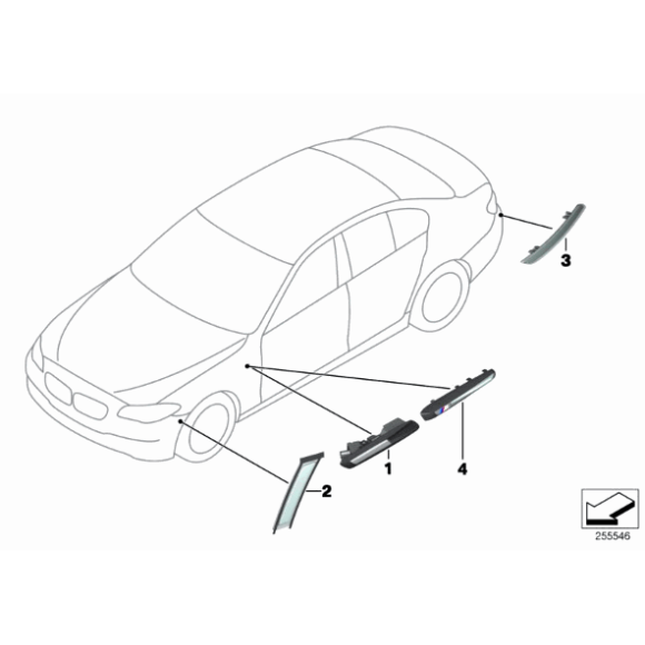 Kierunkowskaz dodatkowy boczny lewy BMW F10 F11 520 523 525 528 530 535 550, dla aut z asystentem parkowania - 63137154169