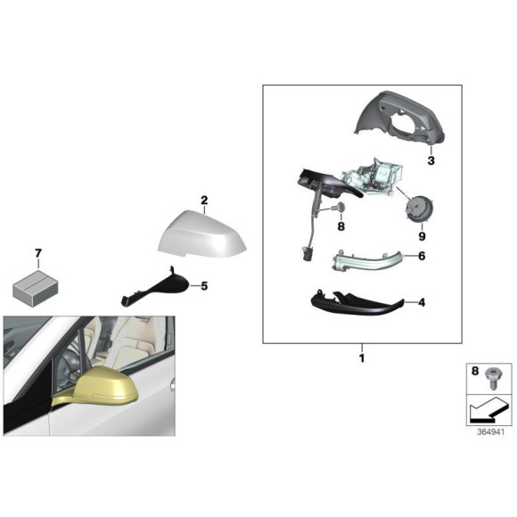 Kierunkowskaz w lusterku prawy BMW E84 X1 F20 F21 F22 F23 F30 F31 F32 F33 F34 F36 I01 i3  - 63137280772