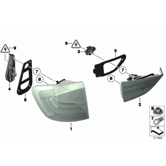 Panel żarówek tył lewy zewnętrzny BMW E84 X1 16 18 20 23 25 28 35 - 63212993579