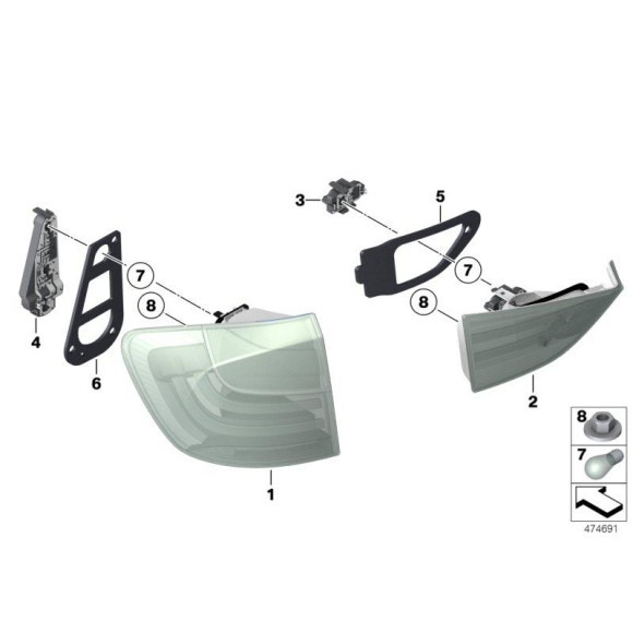 Panel żarówek tył lewy zewnętrzny BMW E84 X1 16 18 20 23 25 28 35 - 63212993579