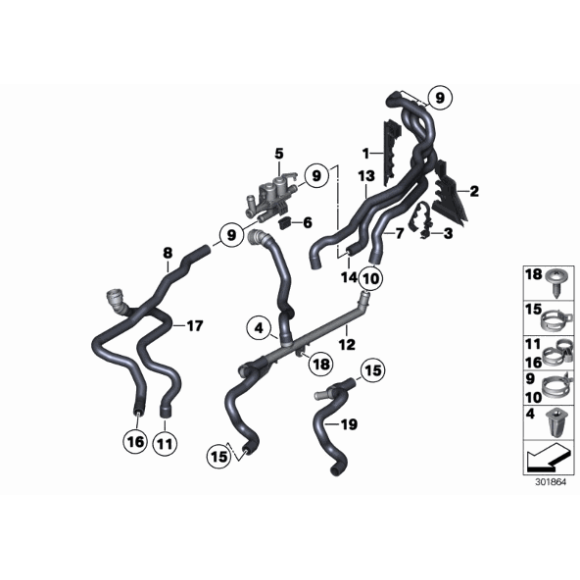 Przewód powrotny płynu chłodzącego ogrzewania postojowego BMW F01N F07 F10 F11 F12 F13 - 64219248663