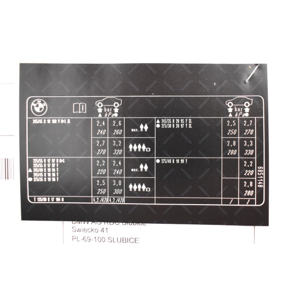 Naklejka inf. "Ciśnienie w oponach" BMW F12 650i - 71246851148