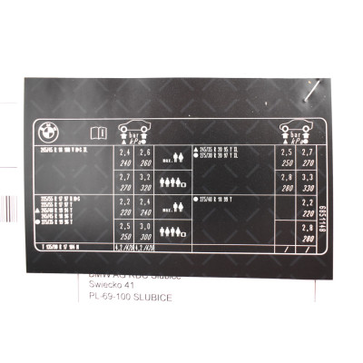 Naklejka inf. "Ciśnienie w oponach" BMW F12 650i - 71246851148