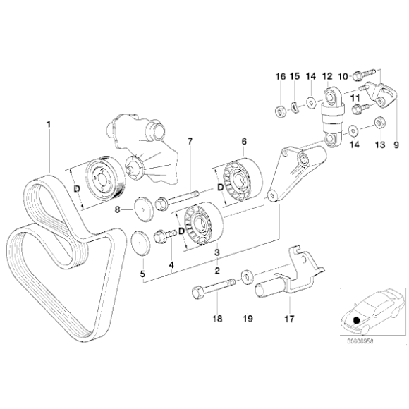 Rolka napinacza BMW E31 E38 E39 840Ci 535i 540i 735i 740i M62 prod. do 08.1997r - 11281704500