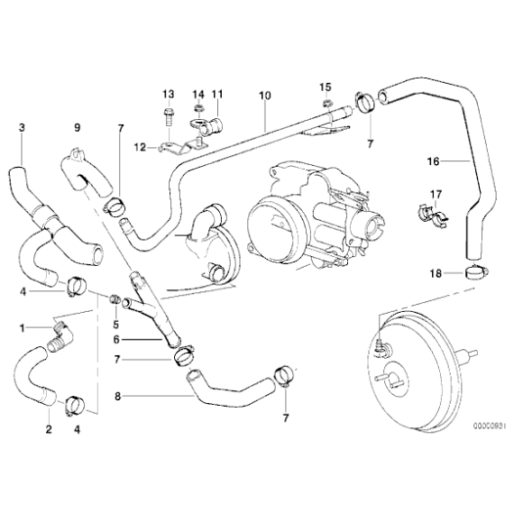 Przewód powietrza podciśnienia BMW E38 730 740 M60 M62, Dla samochodów z  ASC+T - 11611704934