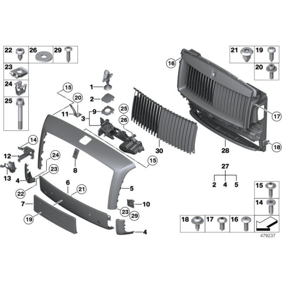 Element mocujący BMW E70 F01 F15 F25 G01 G05 G07 G11 G14 K46 K47 K53 K81 - 07146957031