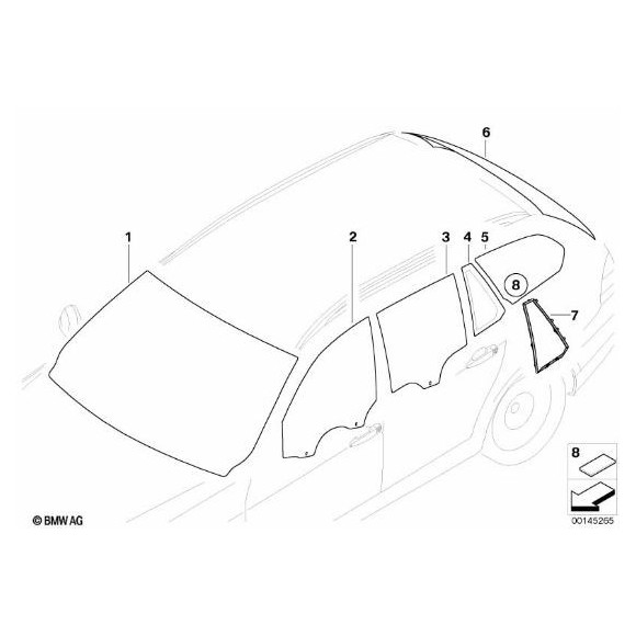 Szyba drzwi stała prawa BMW E91 316 318 320 323 325 328 330 335 - 51357119942