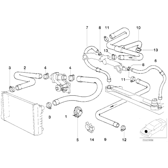 Przewód ukł. chłodzenia BMW E32 E34 730i 740i 530i 540i M60 - 11531741407