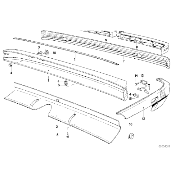 Uszczelka zderzaka tył BMW E24 630CSi 633CSi 635CSi M6 wersja USA - 51121869756