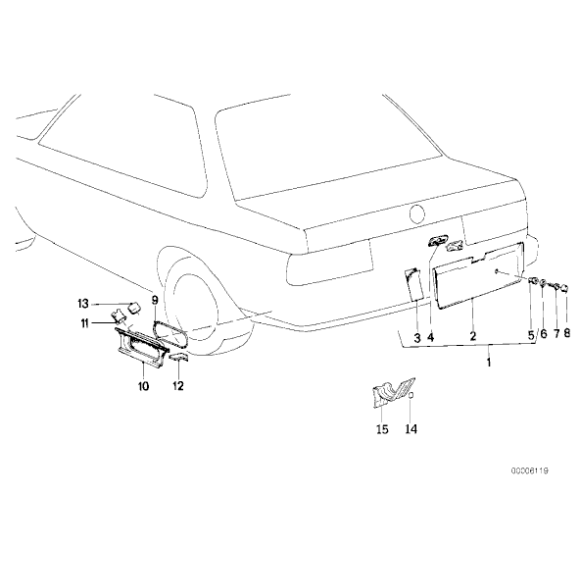 Osłona pod tablicę rejestracyjną BMW E30 316 318 320 323 325 prod. do 1987-09 - 51131888450