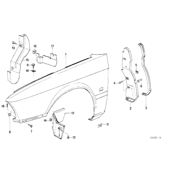 Osłona wnęki koła przód prawa BMW E28 518i 520i 524d 524td 525i 525e 528e 528i 535i - 51711925978