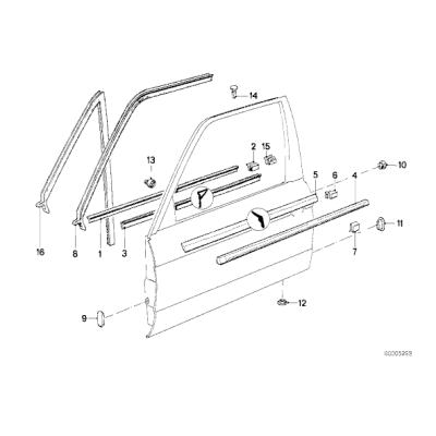 Osłona lewa szyby drzwi schwarz shadow-line BMW E30 316 318 320 323 325 M3 - 51211932385