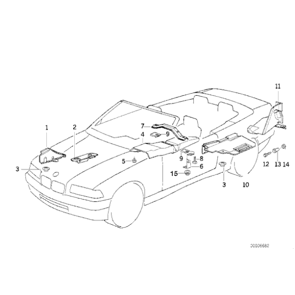 Uchwyt osłony termicznej linki ham. ręcznego prawy BMW E36 316 318 320 323 325 328 M3 - 51481977240