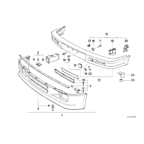 Prowadnica zderzaka przód prawa BMW E30 316i 318i 318is 320i 320is 324td 324d 325i 325ix M-technic - 51112239704