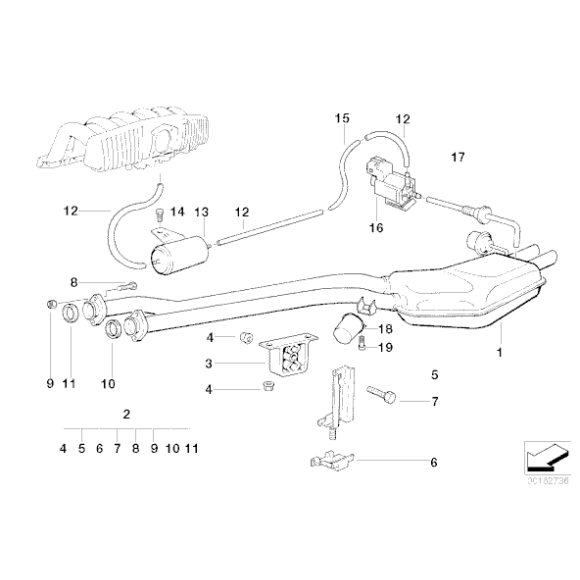 Uchwyt rury wydechowej tylny lewy BMW E31 E36 E38 840 850 316 318 320 323 325 328 M3 730 740 735 750 - 18211723410