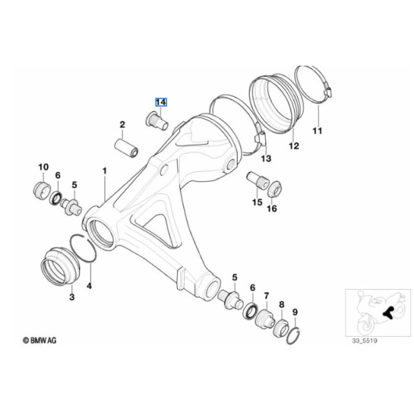 33172335118 Śruba trzpień wahacza tył BMW K41 R21 R21A R22 R28 - 33172335118 - Części oryginalne BMW Łódź