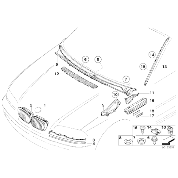 Kratka ozdobna wlotu powietrza maski BMW E46 M3 CSL - 51132694723