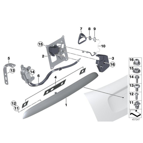 Listwa uchwyt pokrywy bagażnika gruntowana MINI R56 R57 R58 R59 - 51132754240