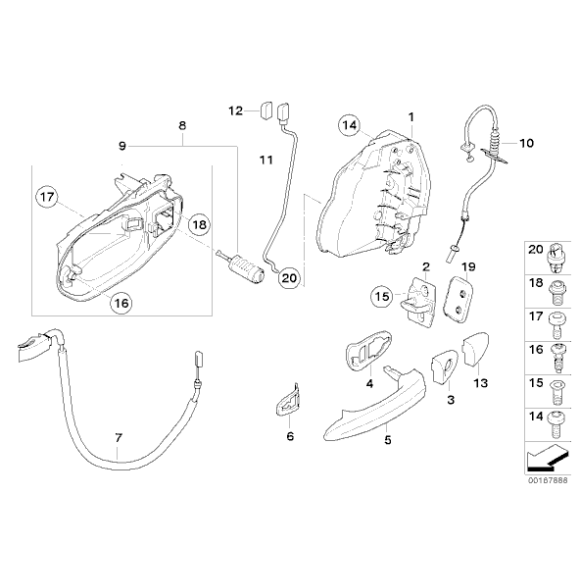 Cięgno zamka drzwi przód lewe BMW E83 E83N 2,0d 2,0i 2,5i 3,0d 3,0i - 51203402592