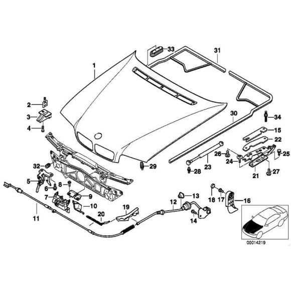 Uchwyt linki maski BMW E39 E38 520 523 525 528 530 535 540 M5 725 728 730 735 740 750 - 51238226621