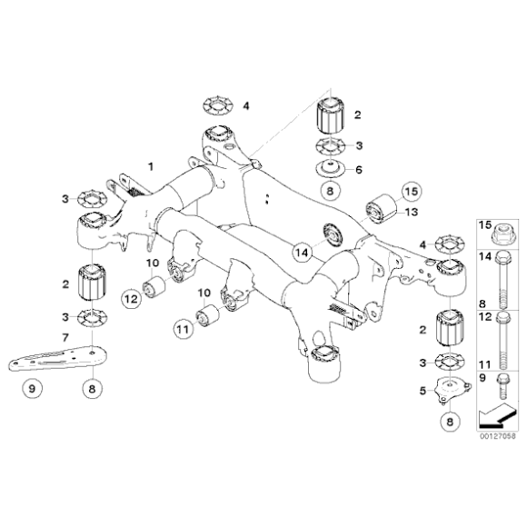 Poduszka gumowa belki tył BMW E60 E61 E63 E64 630 645 650 520 523 525 530 535 540 545 550 - 33176770825