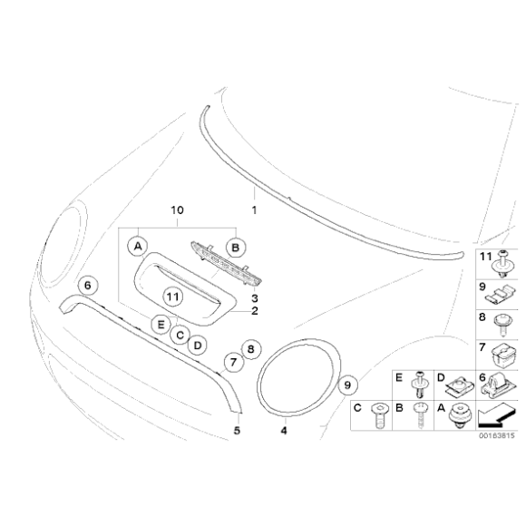 Zestaw zaczepów spinek mocowanie osłony przód MINI R55 R56 R57 R58 R59 - 51132757697