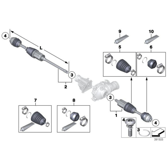 Półoś napędowa przód prawa BMW F20 F21 F22 F23 F30 F31 F32 F33 F34 F36 - 31607597694