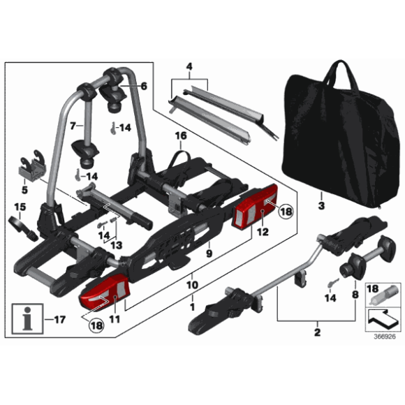 Zestaw rozszerzający uchwyt na 3 rower BMW E53 E60 E70 E71 E84 E90 E91 F10 F20 F25 F26 F30 F45 F48 MINI G01 G05 G11 G30 - 827222