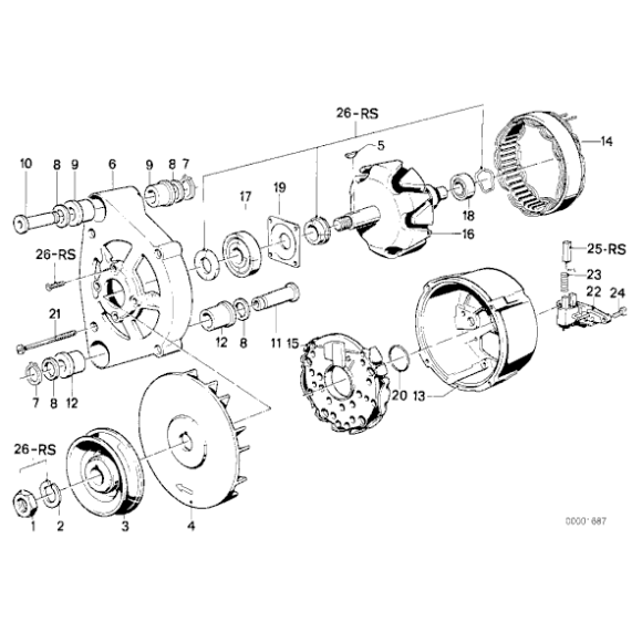 Zestaw naprawczy wirnika alternatora BMW E23 E24 E28 E30 E31 E32 E34 E36 - 12311727762