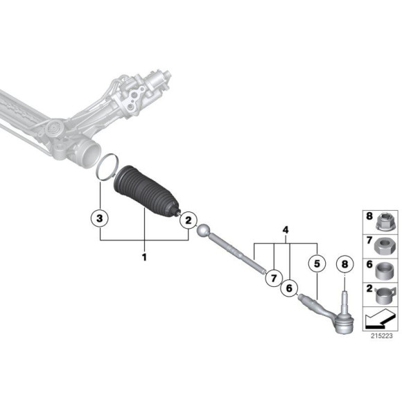 Pierścień zaciskowy drążka kierowniczego BMW E46 E53 E70 X5 E71 X6 E84 X1 E83 X3 F01 F07 F10 F11 F12 F13 MINI R50 R52 R53 - 3221