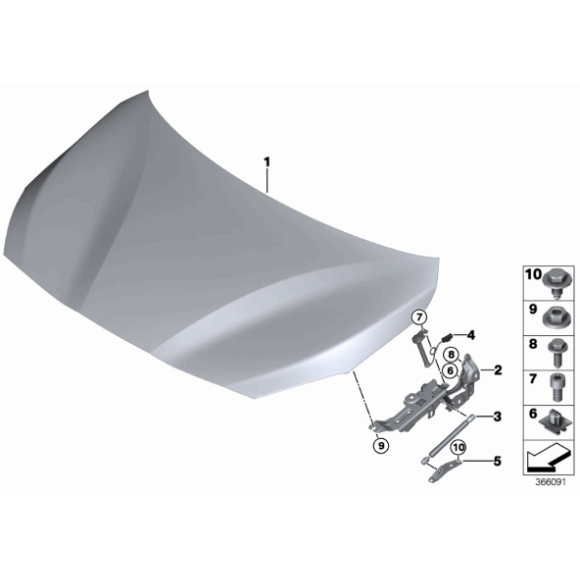 Zawias pokrywy silnika prawy BMW F45 F46 F45N F46N - 41007391034