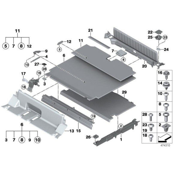 Zawias podłogi bagażnika BMW F15 F16 F85 F86 X5 X6 - 51477415419