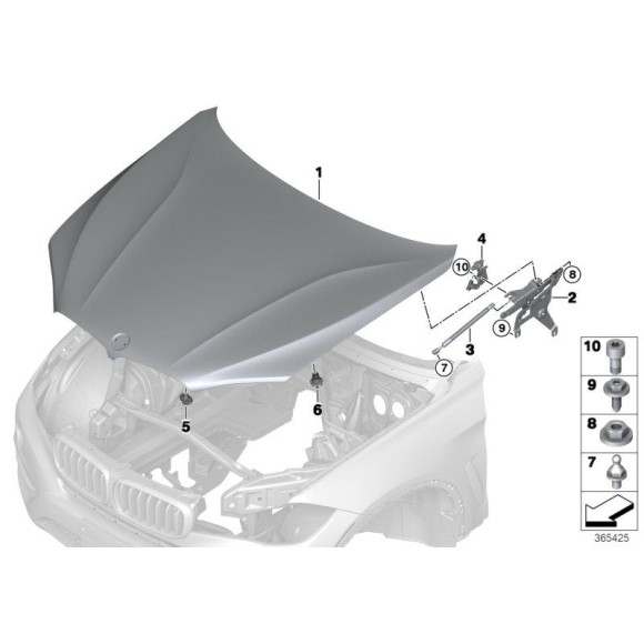 41007381782 Zawias mocowanie pokrywy silnika maski przód prawy BMW F15 F16 X6 F85 F86 X5 25d 28i 30d 30i 35d 35i 40d 40e 50d 50i - 410073817 - Części oryginalne BMW Łódź | Sklep internetowy BMW