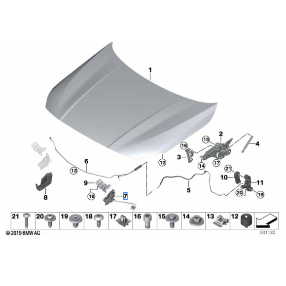 51237468348 Zamek pokrywy silnika prawy BMW F40 G20 G21 116 118 120 318 320 330 - 51237468348 - Części oryginalne BMW Łódź | Sklep internetowy BMW