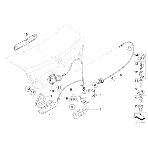 Zamek pokrywy bagażnika z mikroprzełącznikiem BMW E46 E60 E63 E64 E81 E85 E87 E88 E90 E92 - 51247840617