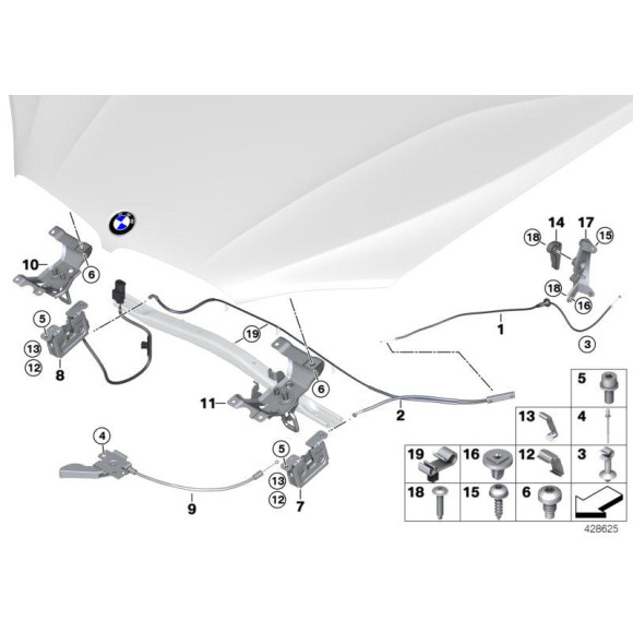Zamek maski przód z przełącznikiem prawy BMW F15 F16 X5 X6 F85 F86 - 51237308068