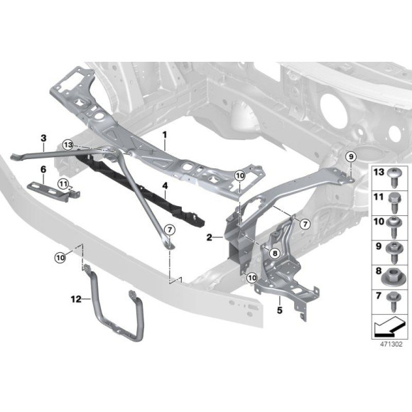 Wzmocnienie czołowe lewe podłużnica BMW F39 F45 F46 F48 MINI F54 F60 Cooper X1 X2 216 218 220 225 - 51647307875