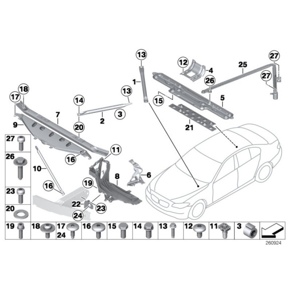 Wspornik usztywnienie nadwozia lewy BMW F10 F11 520 523 525 528 530 535 550 M5  - 51647200793