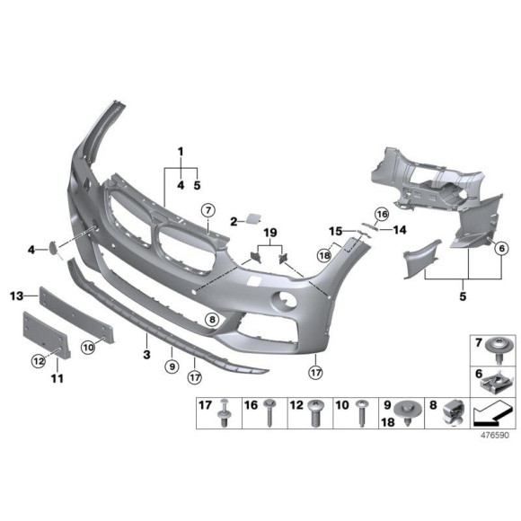 Wkładka zderzaka przód lewa BMW F48 X1 16d 18dX 18d 18i 20dX 20d 20i 25dX 25iX 28iX - 51117354769