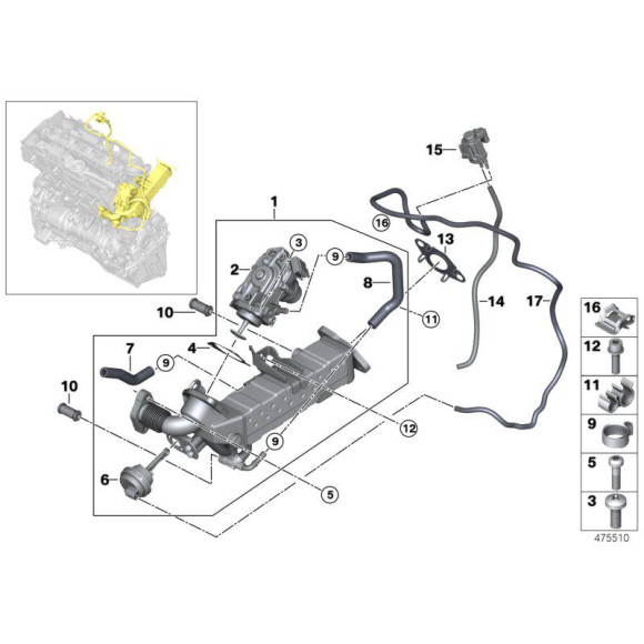 Uszczelka metalowa zaworu EGR BMW F20 F21 F22 F23 F30 F31 F32 F33 F34 F40 F01 F02 F12 MINI - 11618571005