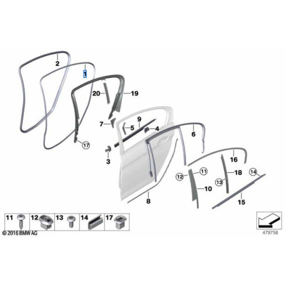 Uszczelka drzwi przód BMW F90 M5 G30 G31 518 520 525 530 540 550 - 51727490027