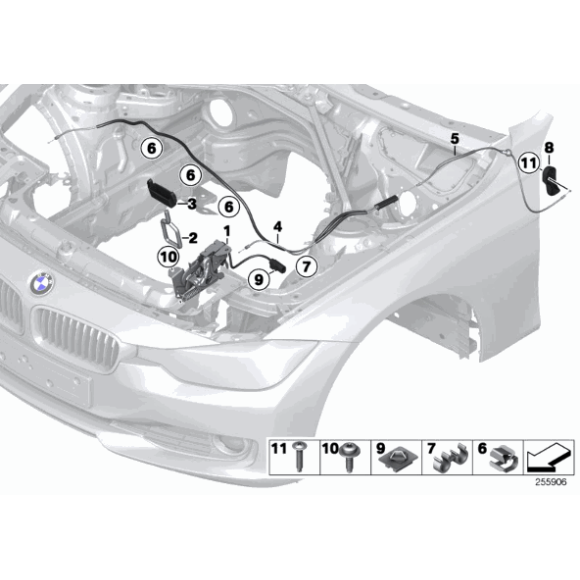 Uchwyt  systemu otwierania maski BMW F20 F21 F22 F23 F30 F31 F32 F33 F34 F36 F80 F87 - 61136912396