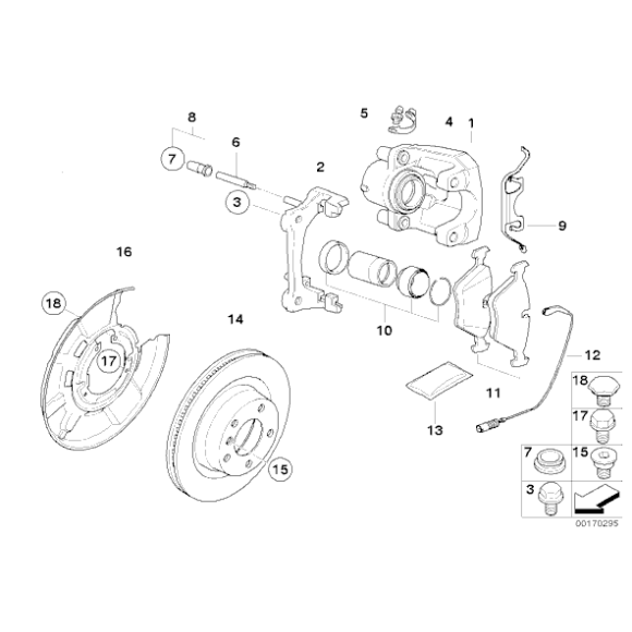 Śruba zacisku hamulcowego BMW E34 E28 E36 E38 E46 E83 E87 E90 E91 F21 F30 F31 F36 - 34203414763