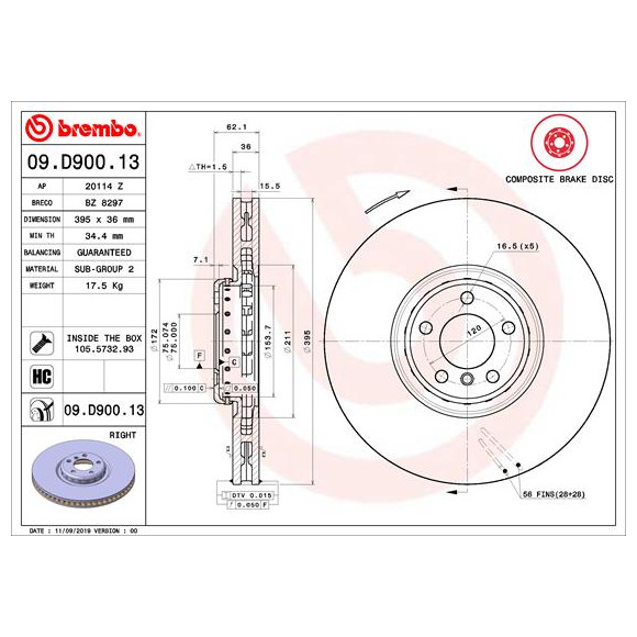 Tarcza hamulcowa przód prawa BMW E70 E71 M X6 X5 F15 F16 25dX 30dX 35iX 35dX 50iX M50dX - 34116789070