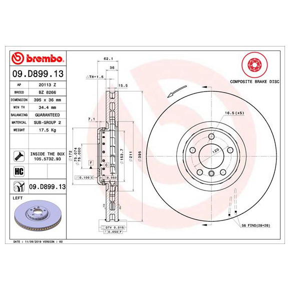 Tarcza hamulcowa przód lewa BMW E70 E71 M X6 X5 F15 F16 25dX 30dX 35iX 35dX 50iX M50dX - 34116789069